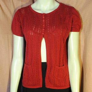 Old Fashioned Red Knit Cardigan Sweater 30s 40s
